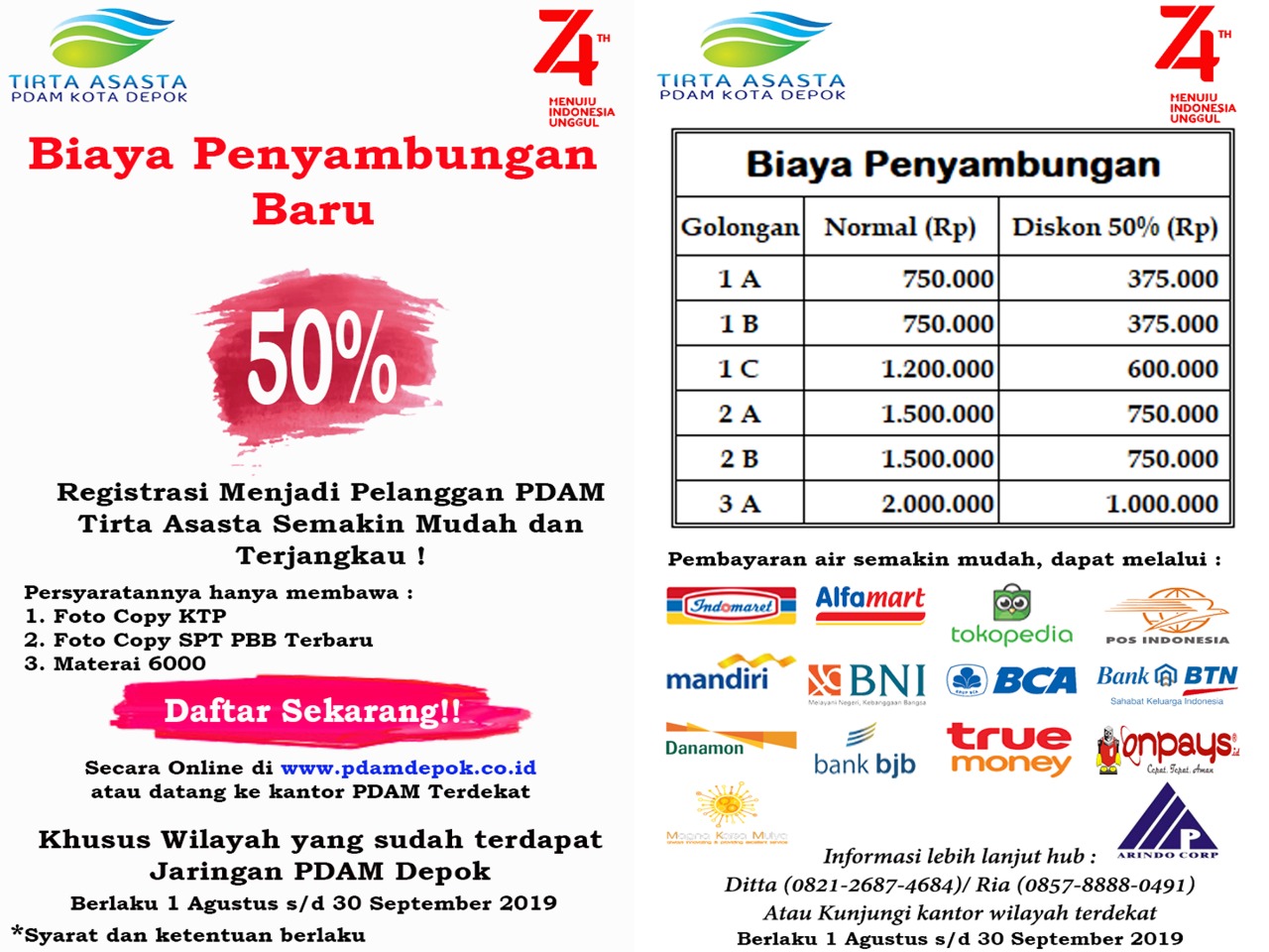 Sambut Hari Kemerdekaan RI, PDAM Tirta Asasta Gelar Diskon Separuh Harga