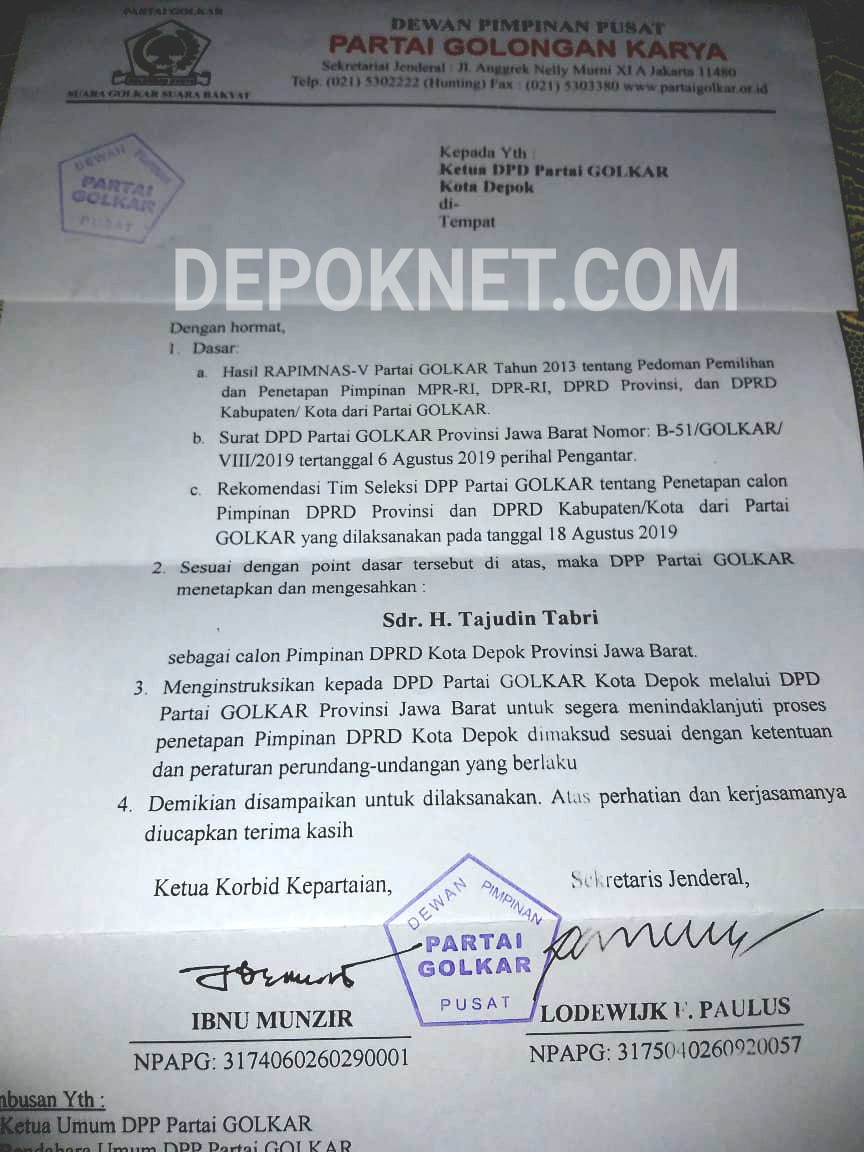 DPP Partai Golkar Tetapkan Tajudin Tabri Sebagai Wakil Ketua DPRD