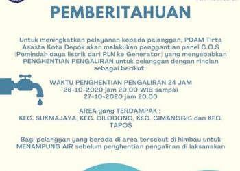 Siap-Siap Senin Depan, PDAM Tirta Asasta Hentikan Aliran 24 Jam