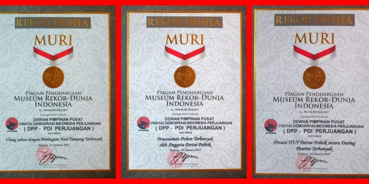 PDI Perjuangan Diganjar 3 Piagam Rekor Dunia