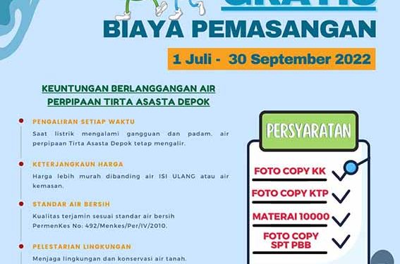 Tirta Asasta Lanjutkan Program Gratis Biaya Sambungan Hingga 31 September 2022